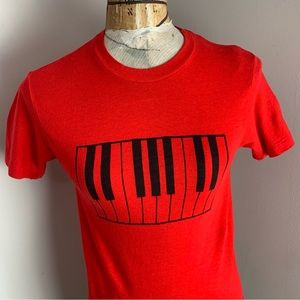 Rare Vintage Red Single Stitch Piano Keyboard TShirt Graphic Hanes Small Retro
